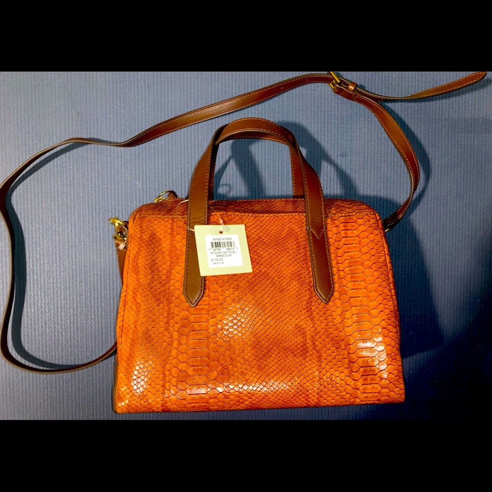 Fossil Sydney Crossbody Satchel Brown Snake